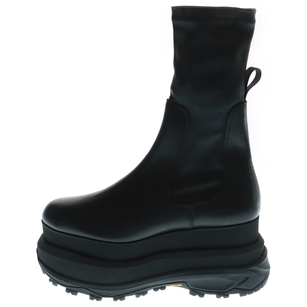 Sacai(サカイ) 23AW STRETCH SHORT BOOTS ストレッチ ボリュームソール レザー ブーツ ブラック レディース 23-06879
