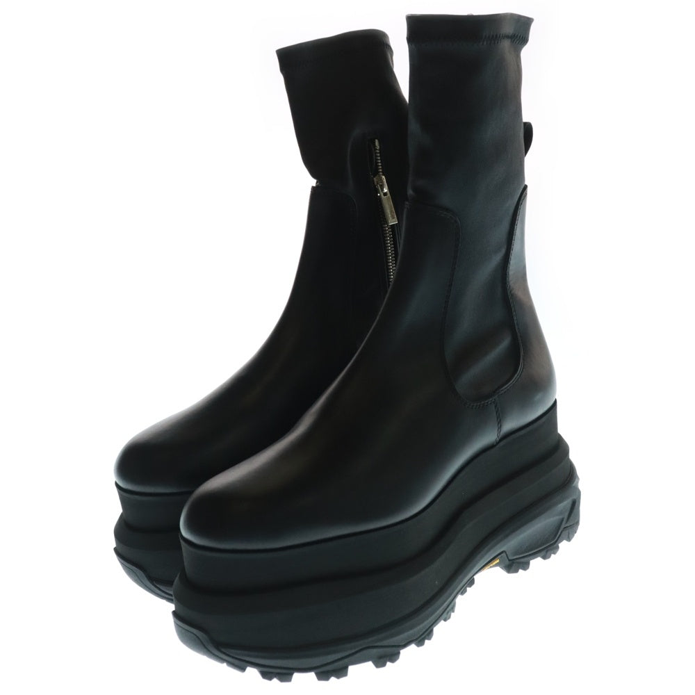 Sacai(サカイ) 23AW STRETCH SHORT BOOTS ストレッチ ボリュームソール レザー ブーツ ブラック レディース 23-06879