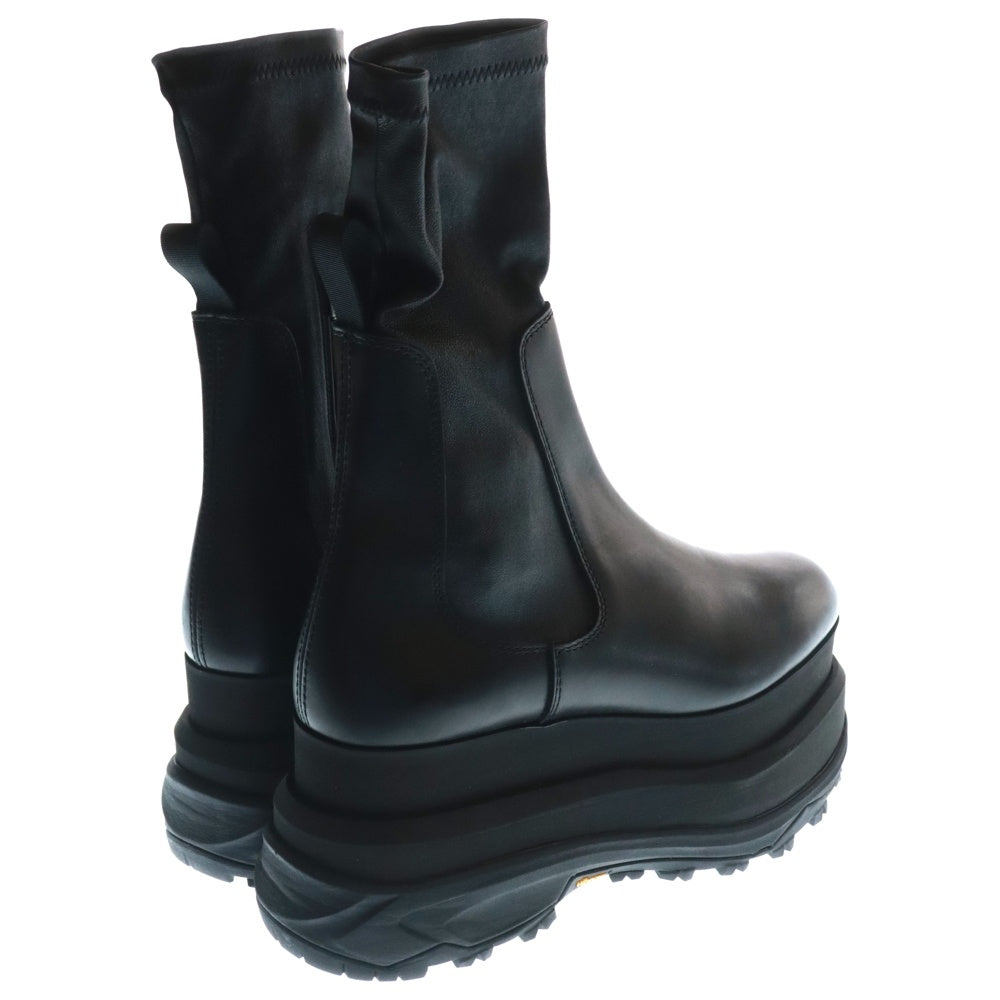 Sacai(サカイ) 23AW STRETCH SHORT BOOTS ストレッチ ボリュームソール レザー ブーツ ブラック レディース 23-06879