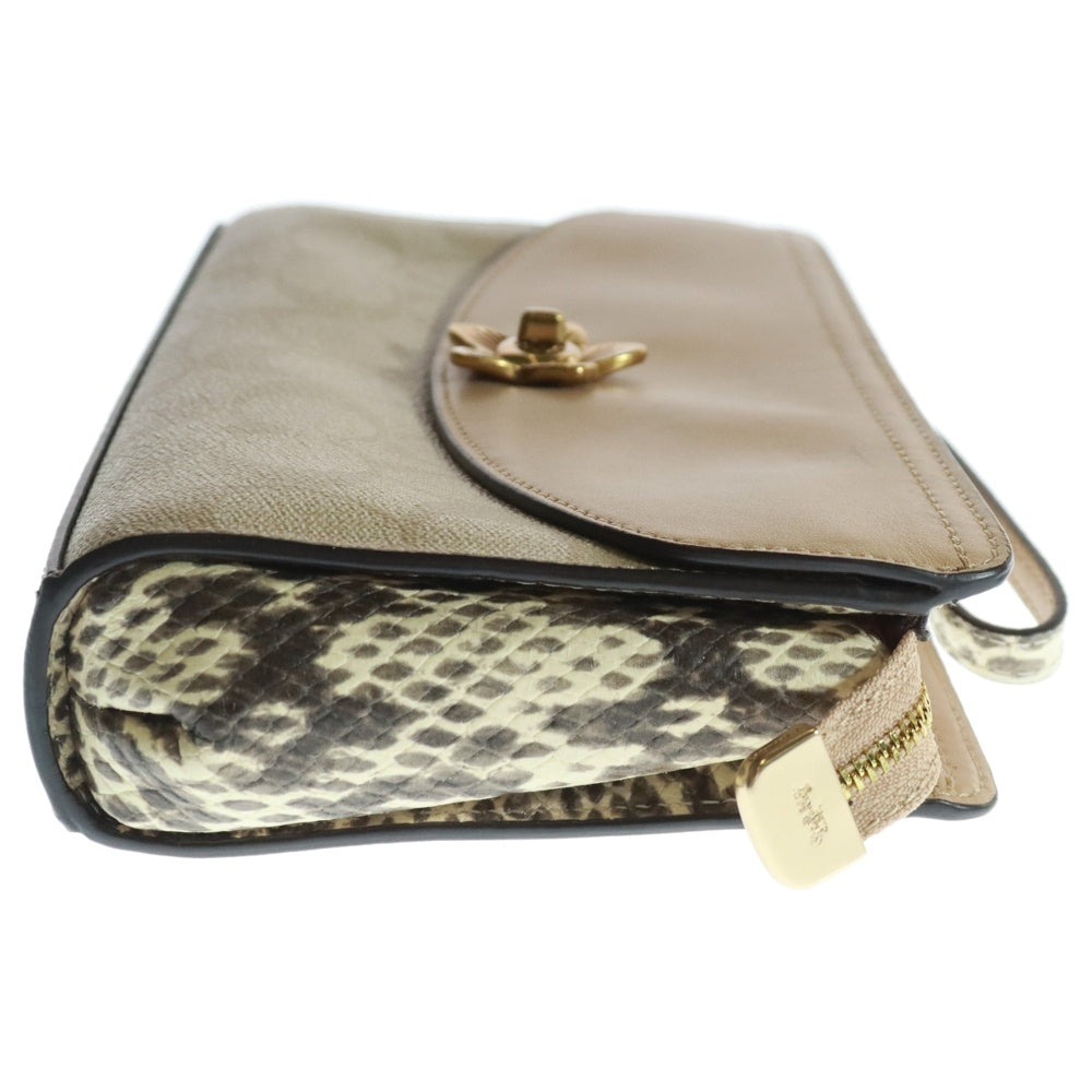 COACH(コーチ) シグネチャー切替 フラワー ターンロック クラッチ バッグ ベージュ レディース A1977-F72997