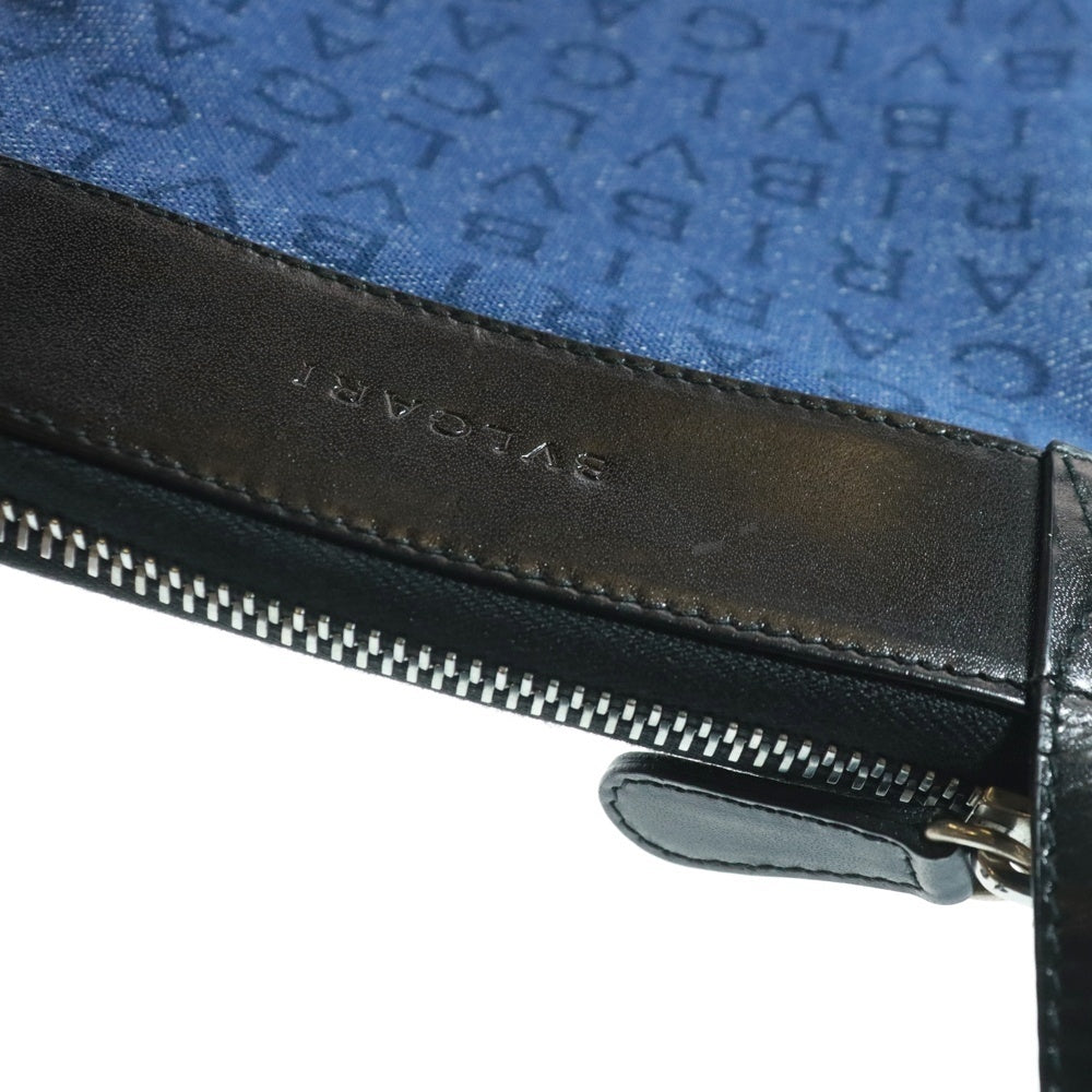 BVLGARI(ブルガリ) ロゴ総柄 レザー切替 ショルダーバッグ ポーチ ブルー/ブラック
