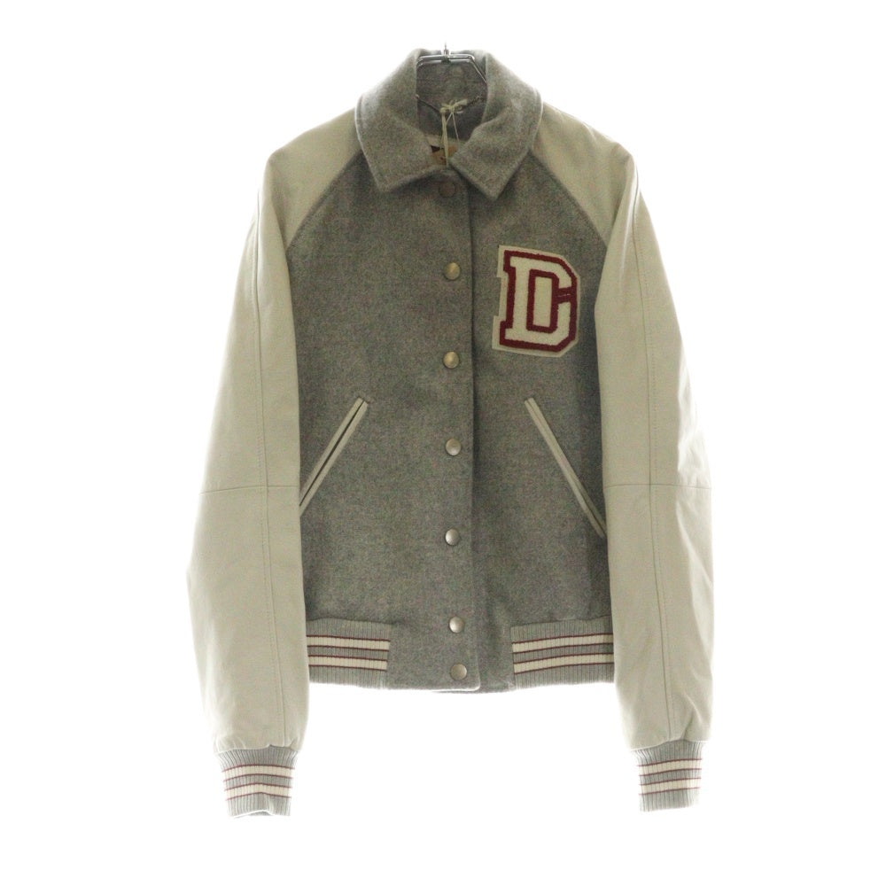 DIESEL(ディーゼル) L-CREW JACKET エルクルー レザー切替 スタジアムジャケット ホワイト/グレー