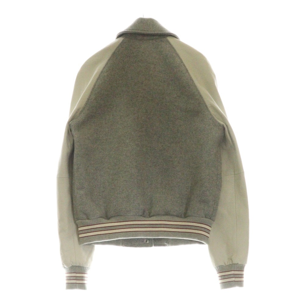 DIESEL(ディーゼル) L-CREW JACKET エルクルー レザー切替 スタジアムジャケット ホワイト/グレー