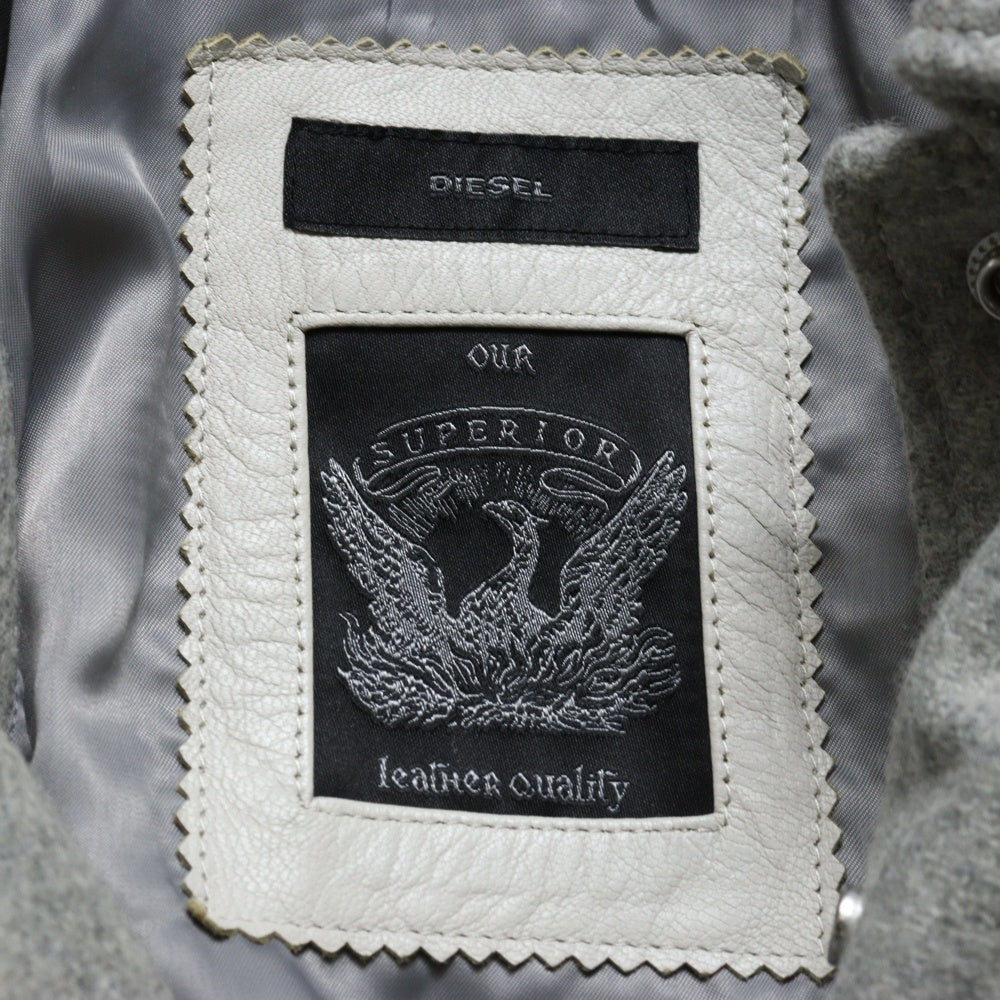DIESEL(ディーゼル) L-CREW JACKET エルクルー レザー切替 スタジアムジャケット ホワイト/グレー