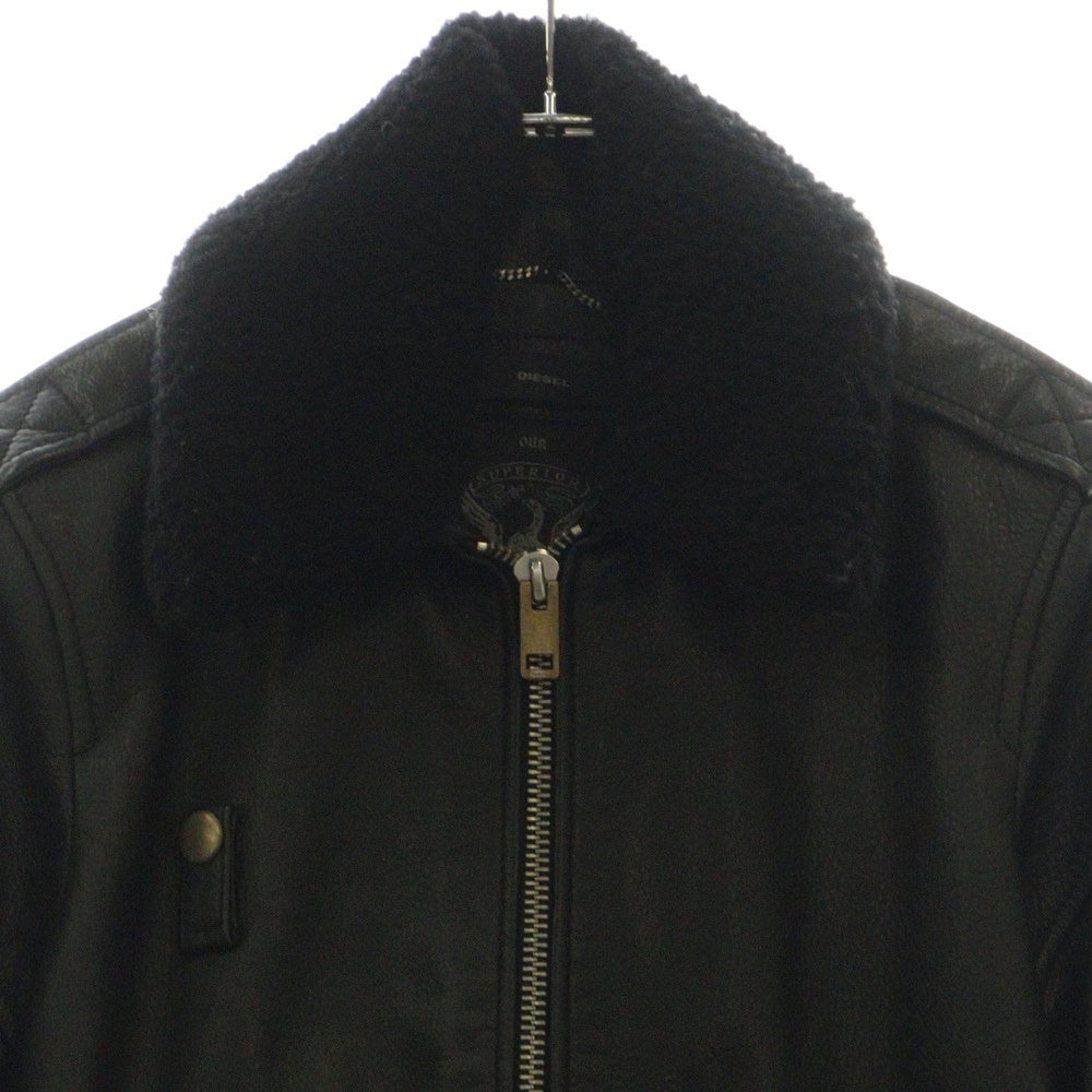 DIESEL(ディーゼル) L-COLLAR GIACCA エルカラー ボア レザージャケット ブラック