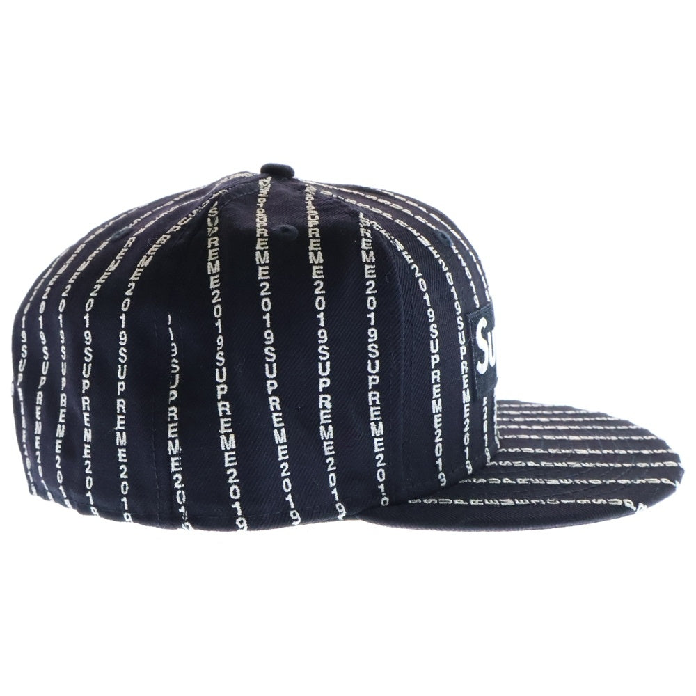 SUPREME(シュプリーム) 19SS ×NEW ERA Text Stripe Cap ニューエラ テキストストライプ 6パネル ベースボールキャップ 帽子 ネイビー