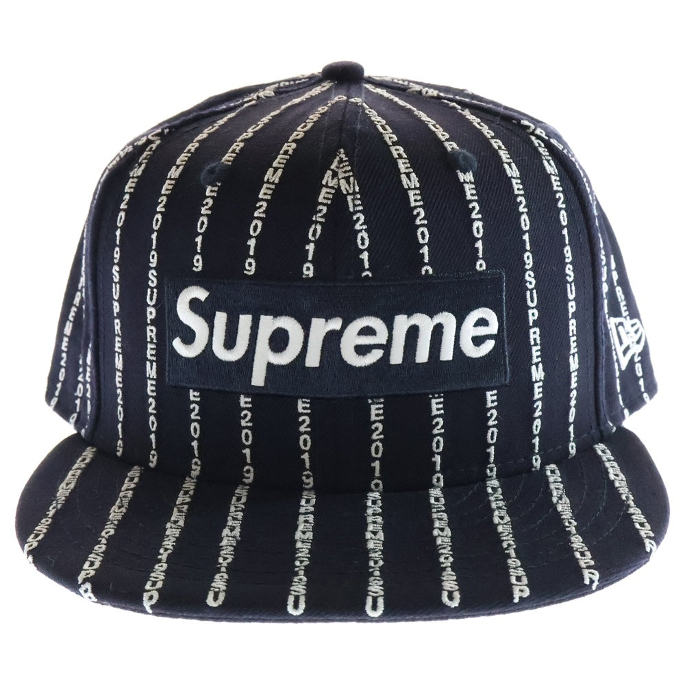 SUPREME(シュプリーム) 19SS ×NEW ERA Text Stripe Cap ニューエラ テキストストライプ 6パネル ベースボールキャップ 帽子 ネイビー