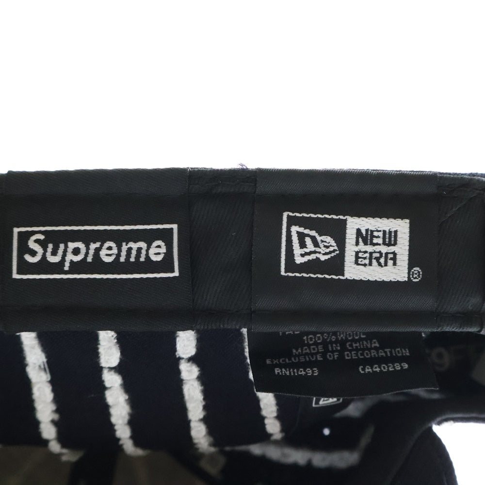 SUPREME(シュプリーム) 19SS ×NEW ERA Text Stripe Cap ニューエラ テキストストライプ 6パネル ベースボールキャップ 帽子 ネイビー