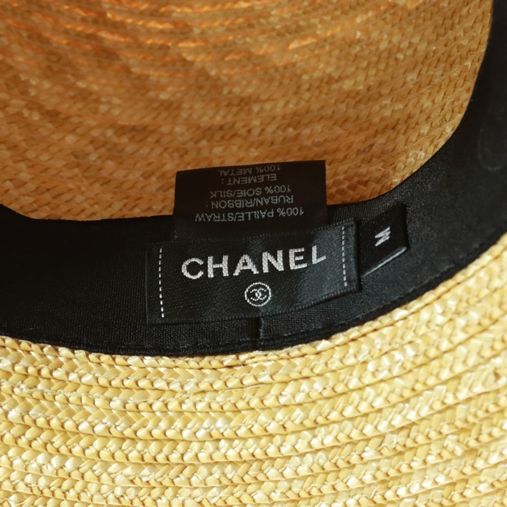CHANEL(シャネル) ココマークリボン ストローハット 帽子 ベージュ/ブラック レディース