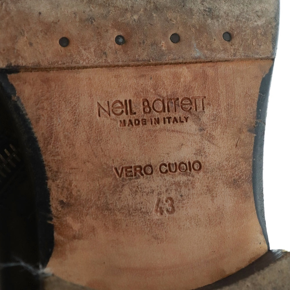 Neil Barrett(ニール バレット) イタリア製 リブ切替 サイドジップ レザー レースアップブーツ ブラック