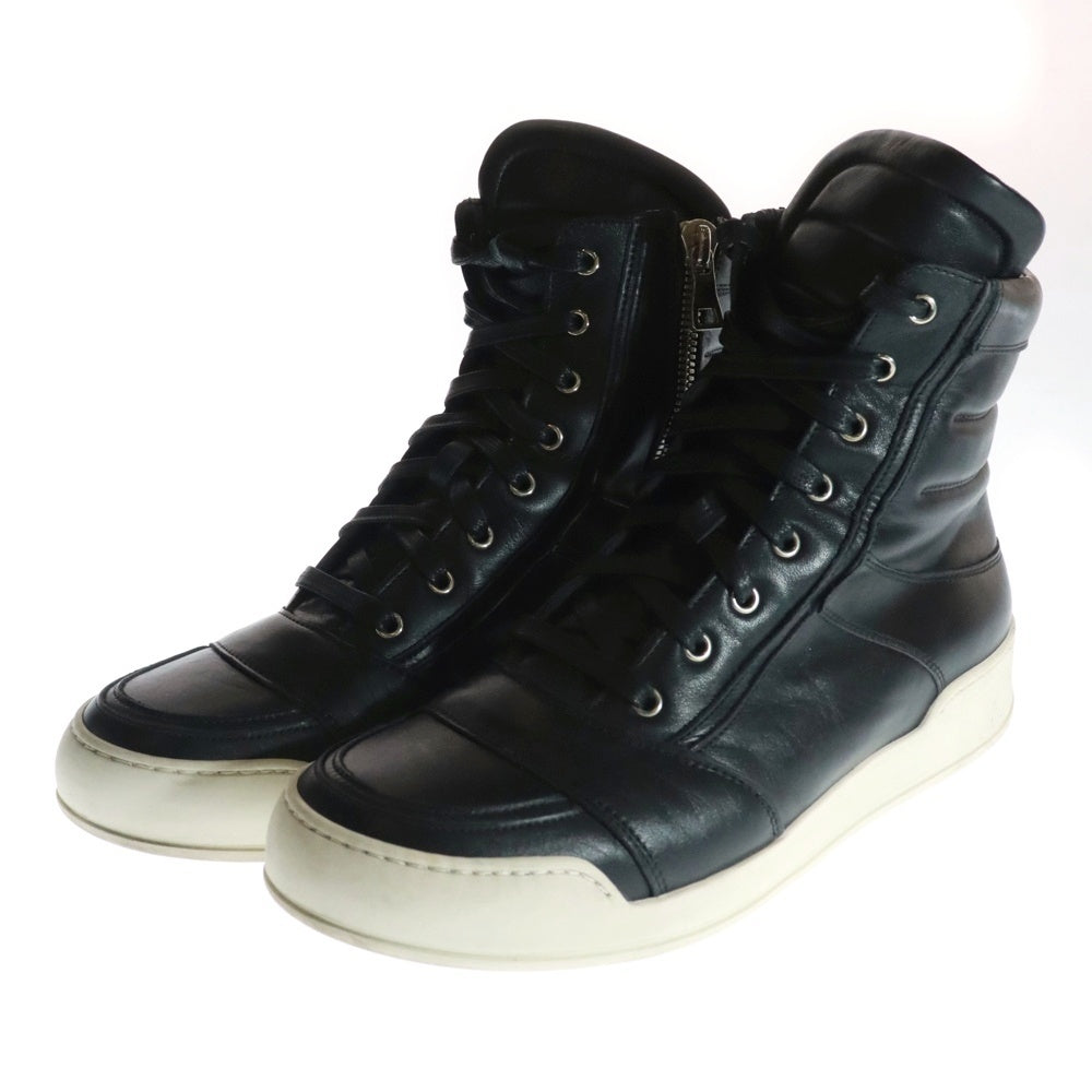 BALMAIN(バルマン) HIGH CUT SNEAKERS イタリア製 サイドジップ レザー ハイカットスニーカー ブラック 42-T300-BA40