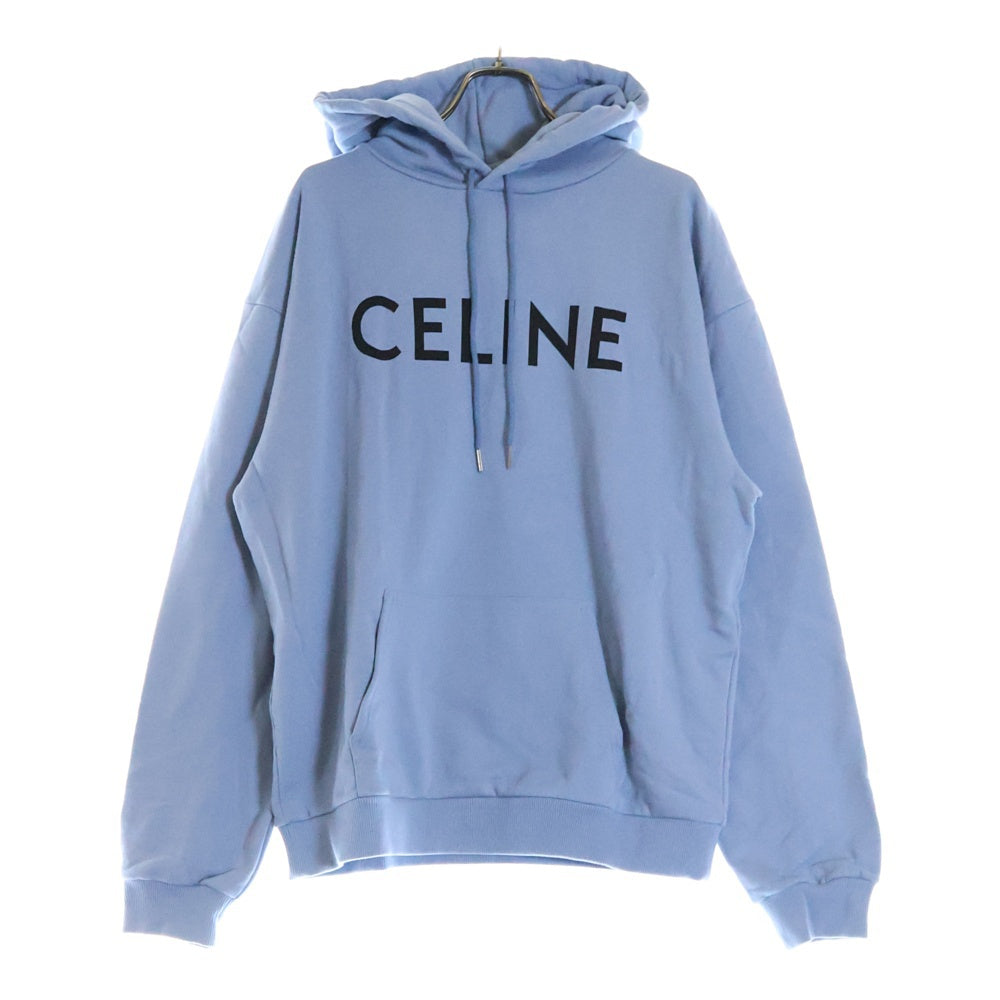 CELINE(セリーヌ) ルーズ フーディー ロゴプリント スウェット プルオーバーパーカー ライトブルー 2Y321670Q