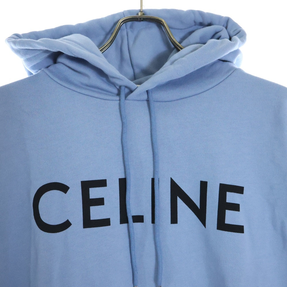 CELINE(セリーヌ) ルーズ フーディー ロゴプリント スウェット プルオーバーパーカー ライトブルー 2Y321670Q