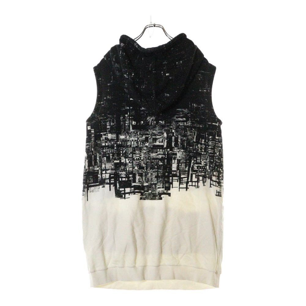 ha | za | ma(ハザマ) 19SS 堕ち去く都市のノースリーブパーカー グラフィックプリント スウェット ワンピース ブラック/ホワイト