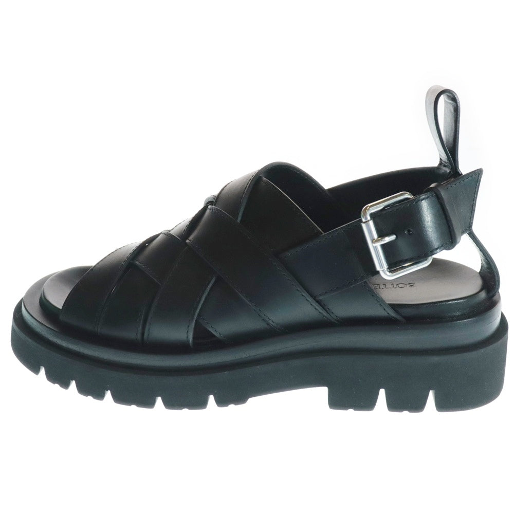 BOTTEGA VENETA(ボッテガヴェネタ) LUG STRAP SANDALS イントレチャート ラグ オープンラウンドトゥ バックルストラップ サンダル ブラック 755129