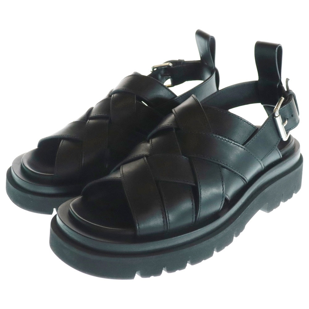 BOTTEGA VENETA(ボッテガヴェネタ) LUG STRAP SANDALS イントレチャート ラグ オープンラウンドトゥ バックルストラップ サンダル ブラック 755129