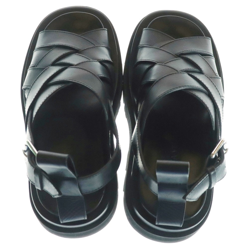 BOTTEGA VENETA(ボッテガヴェネタ) LUG STRAP SANDALS イントレチャート ラグ オープンラウンドトゥ バックルストラップ サンダル ブラック 755129