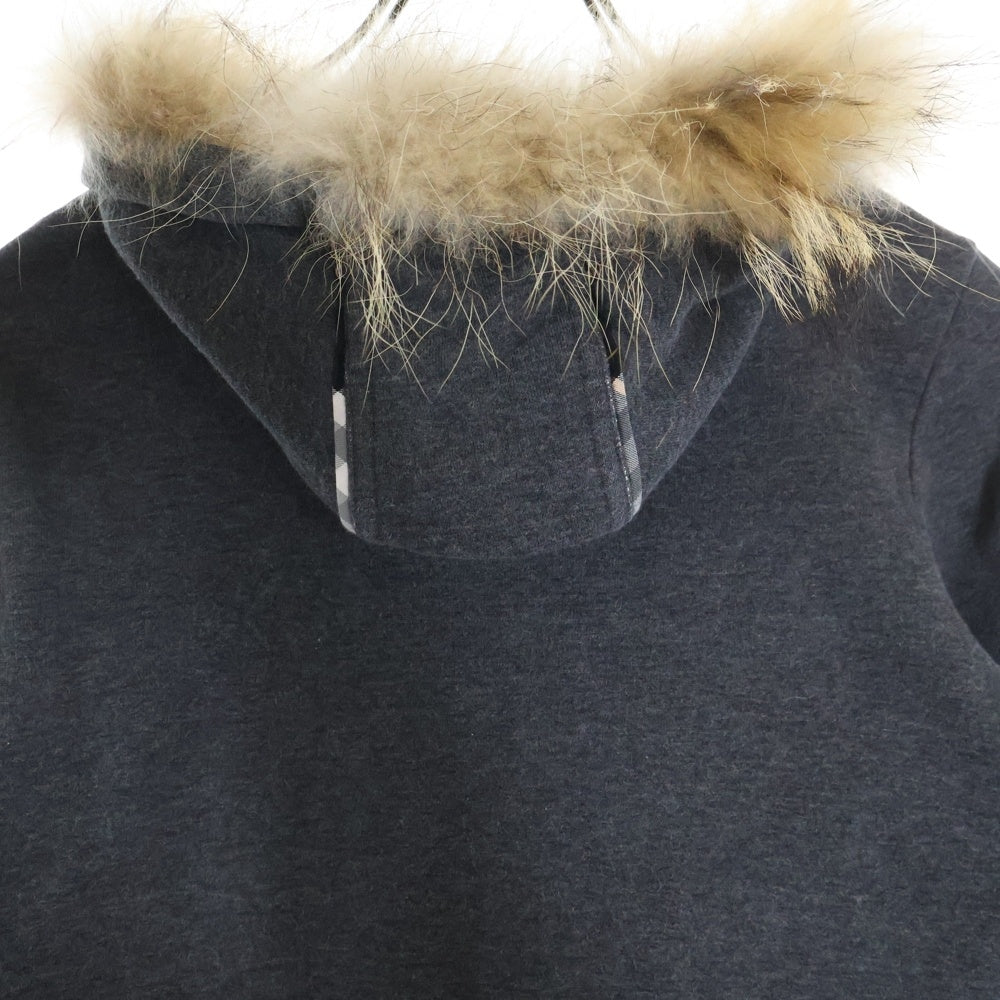 BURBERRY BLUE LABEL(バーバリーブルーレーベル) ラクーンファー ロゴエンブロイダリー ジップアップパーカー スウェット グレー FAF88-619-07