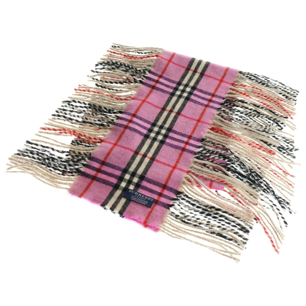 BURBERRY LONDON(バーバリーロンドン) ノバチェック フリンジ カシミア マフラー ピンク