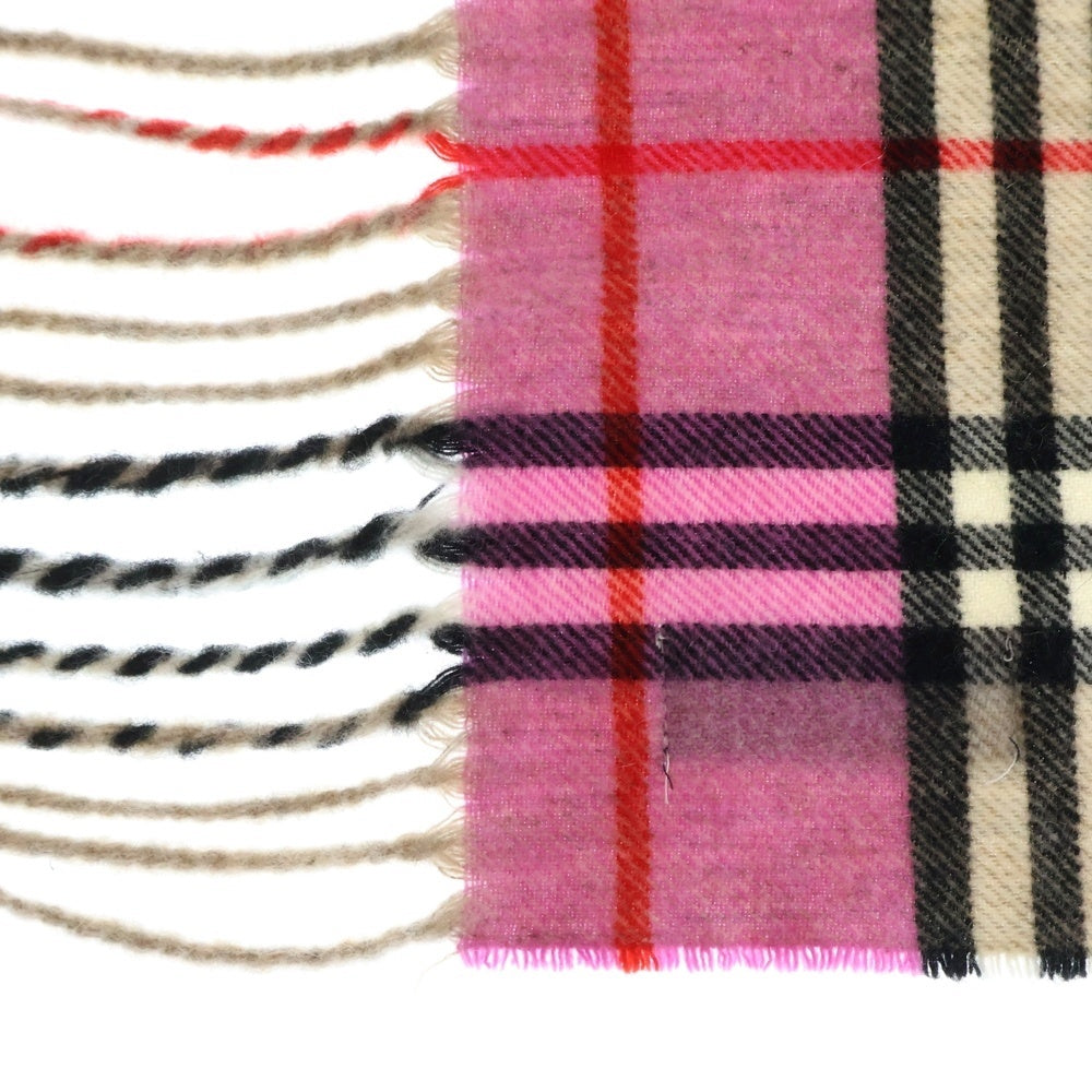 BURBERRY LONDON(バーバリーロンドン) ノバチェック フリンジ カシミア マフラー ピンク