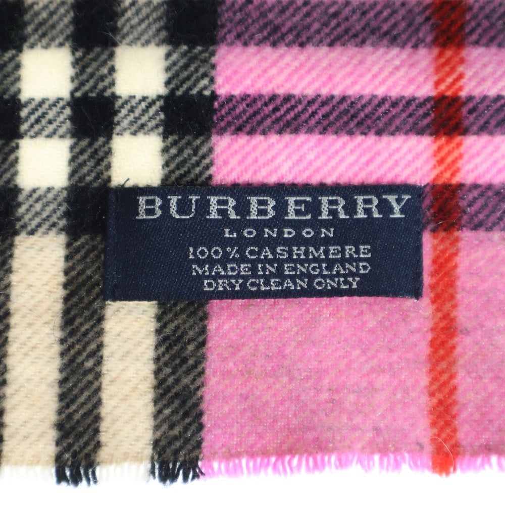 BURBERRY LONDON(バーバリーロンドン) ノバチェック フリンジ カシミア マフラー ピンク