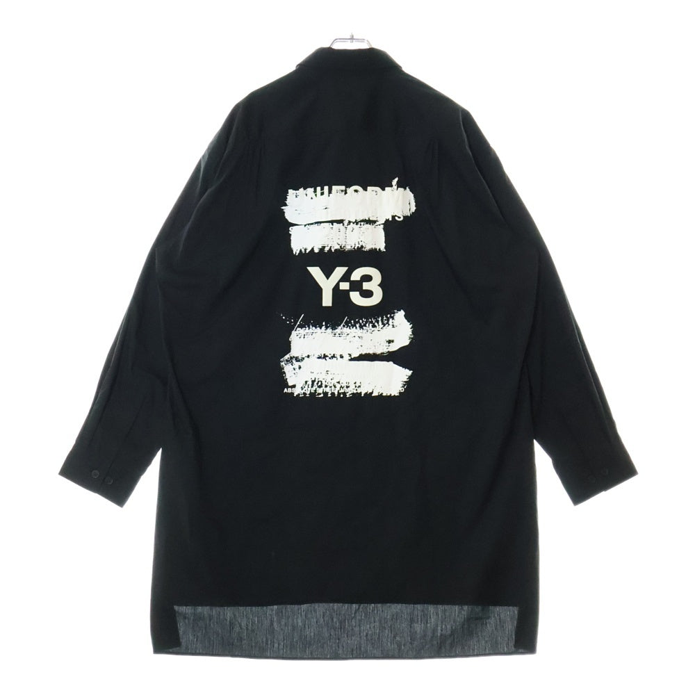 Y-3(ワイスリー) U GFX LOGO SHIR グラフィックロゴ バックプリント 胸ポケット ボタンアップ 長袖シャツ ブラック JN4878