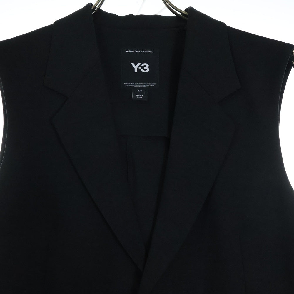 Y-3(ワイスリー) W SP UNI P VEST スポーツ ユニフォーム ロゴパッチ 3ボタン バックジップアップ ロング ジレ ベスト ブラック JN3703