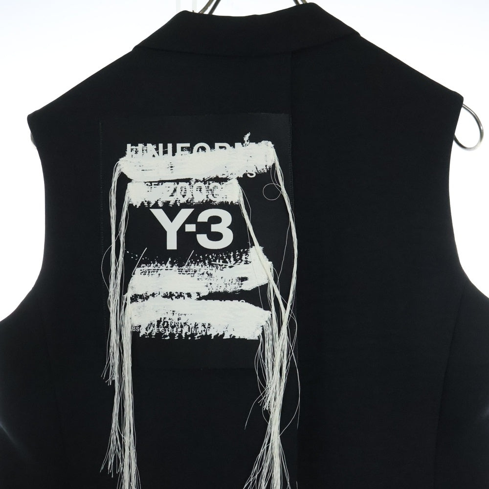 Y-3(ワイスリー) W SP UNI P VEST スポーツ ユニフォーム ロゴパッチ 3ボタン バックジップアップ ロング ジレ ベスト ブラック JN3703