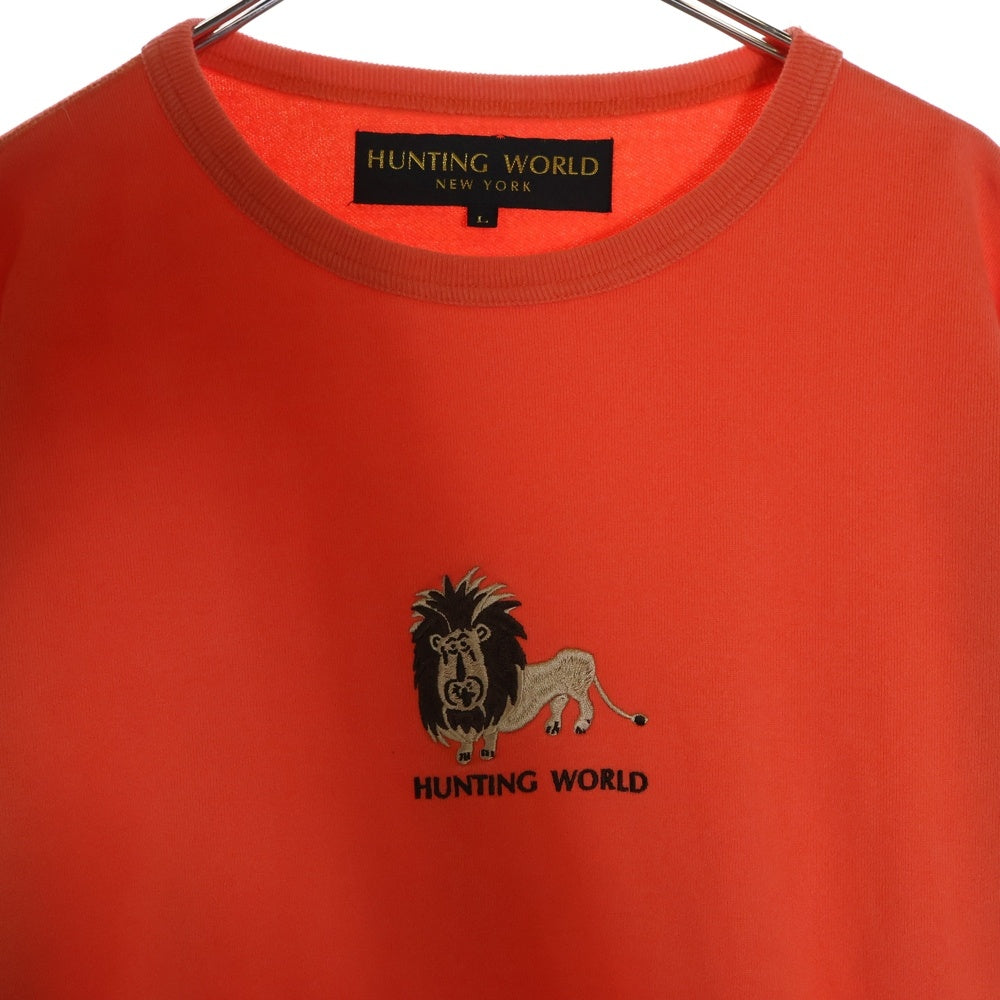 HUNTING WORLD(ハンティングワールド) ライオン グラフィックエンブロイダリー クルーネックスウェットトレーナー オレンジ 620-56104