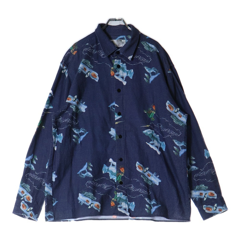 CHALLENGER(チャレンジャー) L/S FLANNEL PRINTED SHIRT 総柄 フランネルプリンテッド 長袖シャツ ネイビー GLG-SH 020-006