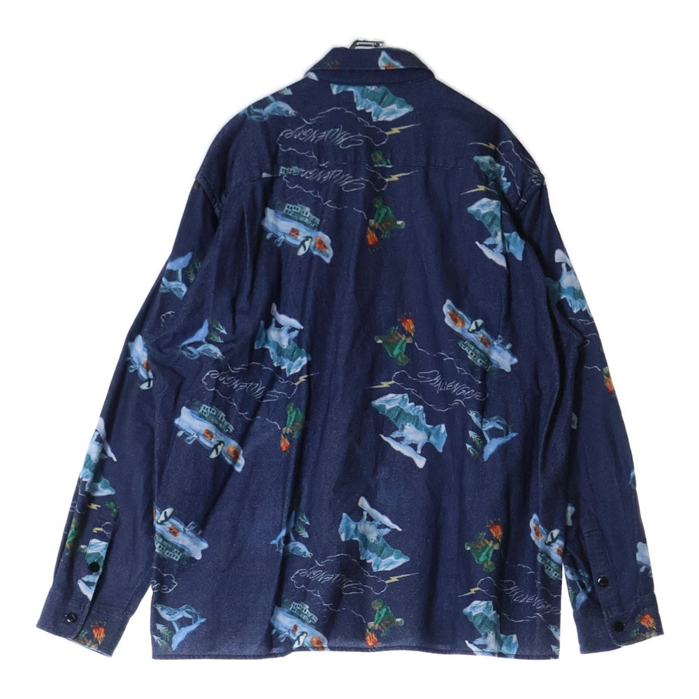 CHALLENGER(チャレンジャー) L/S FLANNEL PRINTED SHIRT 総柄 フランネルプリンテッド 長袖シャツ ネイビー GLG-SH 020-006