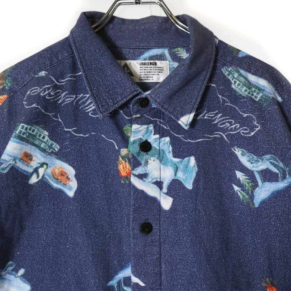 CHALLENGER(チャレンジャー) L/S FLANNEL PRINTED SHIRT 総柄 フランネルプリンテッド 長袖シャツ ネイビー GLG-SH 020-006