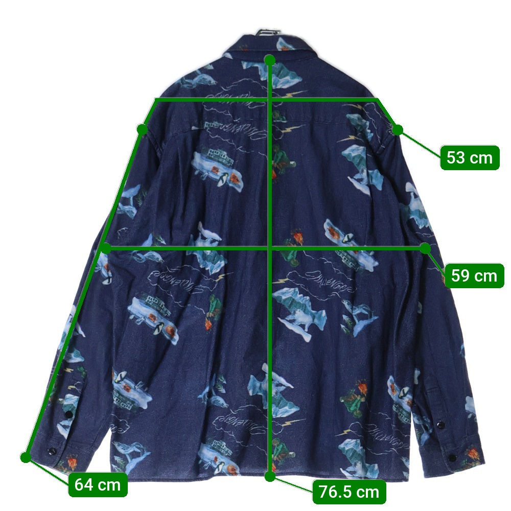 CHALLENGER(チャレンジャー) L/S FLANNEL PRINTED SHIRT 総柄 フランネルプリンテッド 長袖シャツ ネイビー GLG-SH 020-006