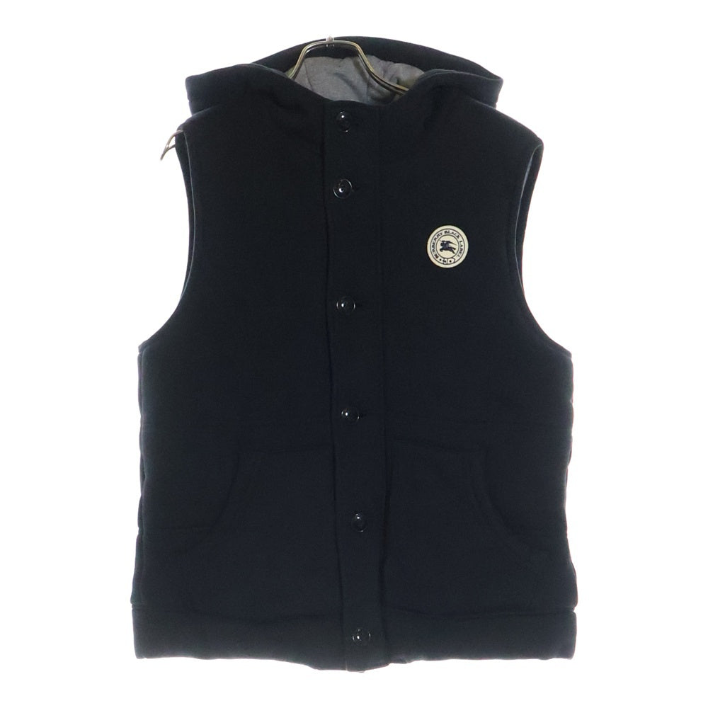 BURBERRY BLACK LABEL(バーバリー ブラックレーベル) ロゴワッペン ボタンダウン フーデット ダウンベスト ブラック D1P10-419-09