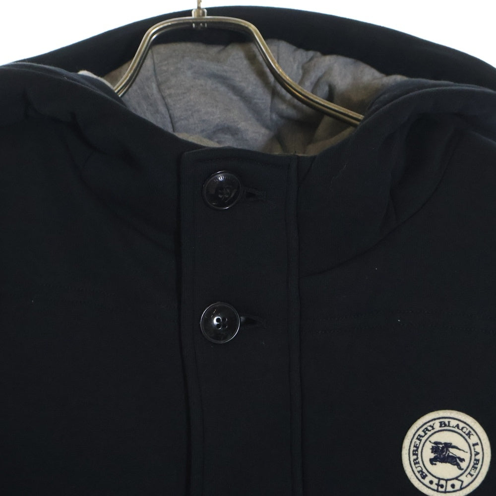 BURBERRY BLACK LABEL(バーバリー ブラックレーベル) ロゴワッペン ボタンダウン フーデット ダウンベスト ブラック D1P10-419-09