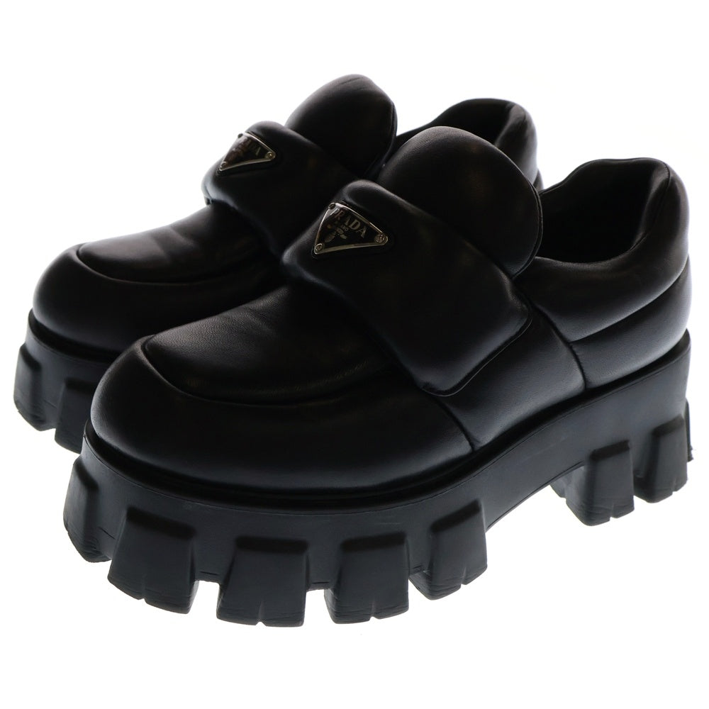 PRADA(プラダ) モノリス トライアングルプレート 三角ロゴ ソフトパデッド ナッパレザー 厚底 ローファー シューズ レディース 1D125N