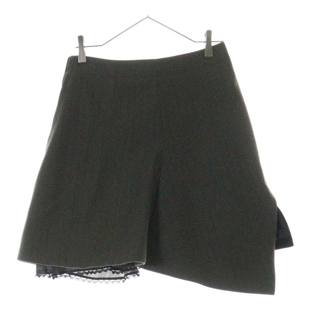 Sacai(サカイ) サイドジップ ドッキング ストライプ柄 裾レース ウールスカート ブラック/カーキ レディース 24-07410