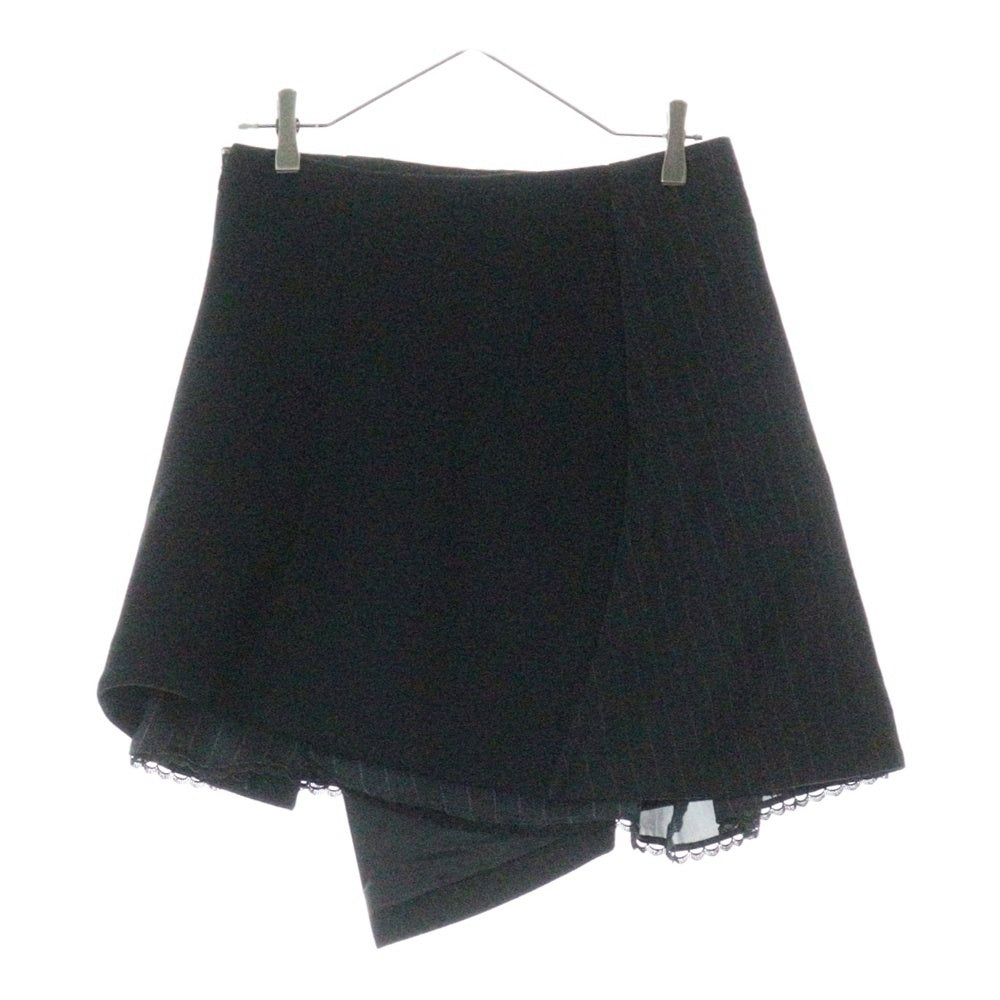 Sacai(サカイ) サイドジップ ドッキング ストライプ柄 裾レース ウールスカート ブラック レディース 24-07410