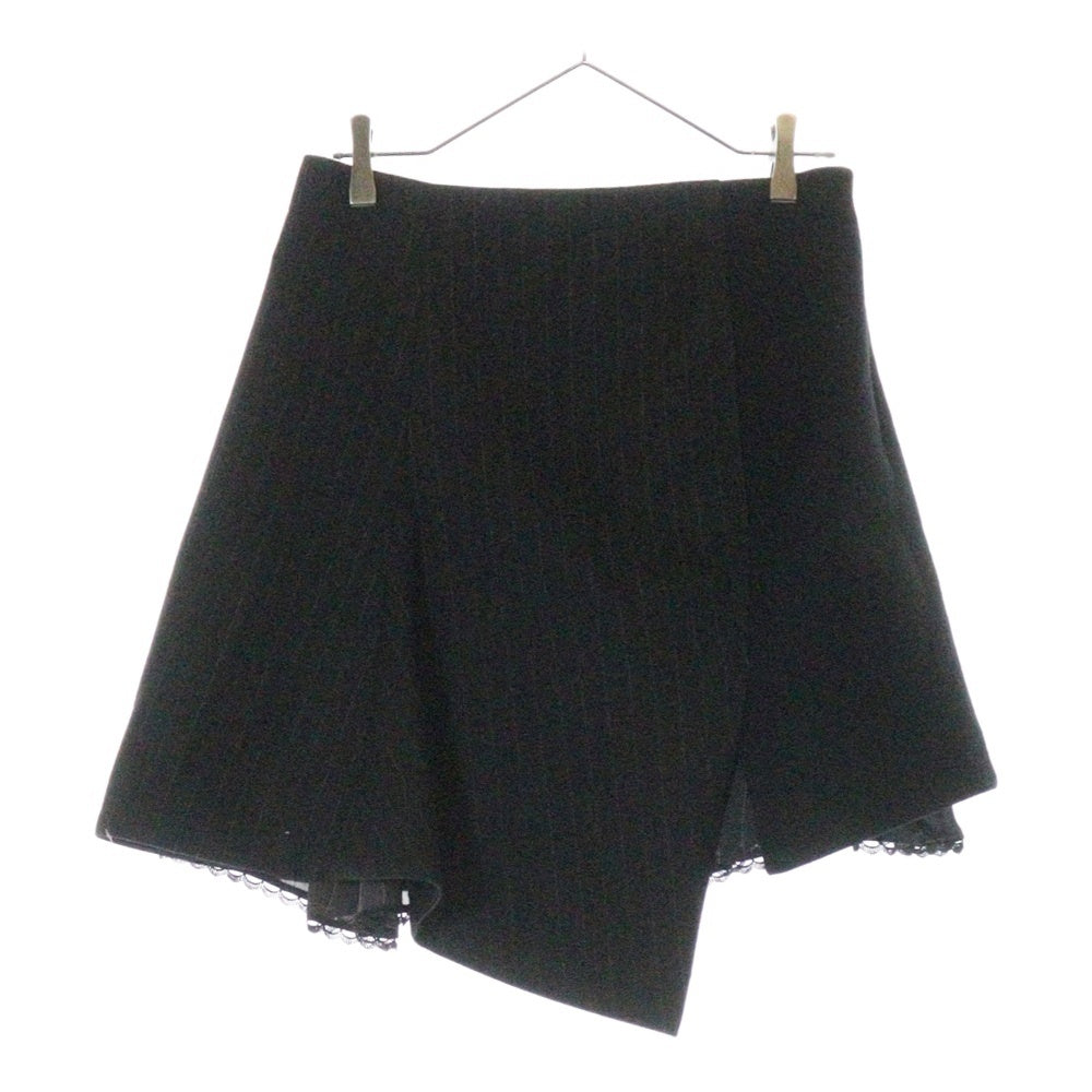 Sacai(サカイ) サイドジップ ドッキング ストライプ柄 裾レース ウールスカート ブラック レディース 24-07410