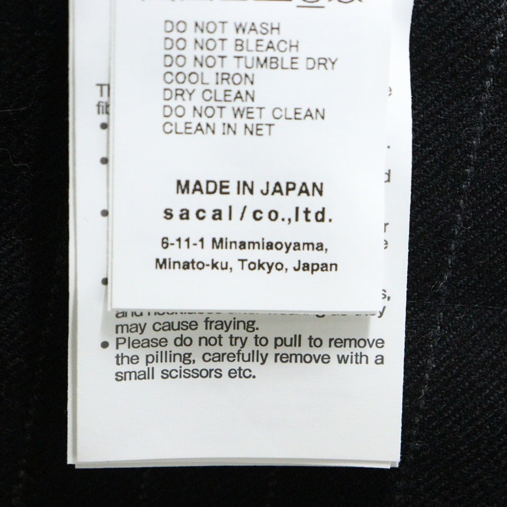 Sacai(サカイ) サイドジップ ドッキング ストライプ柄 裾レース ウールスカート ブラック レディース 24-07410