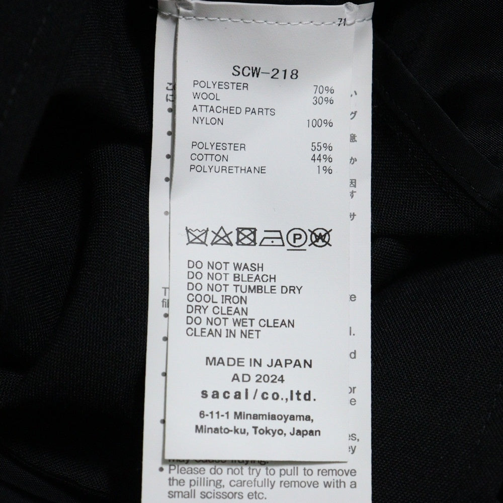 Sacai(サカイ) SUITING PULLOVER スーチング ドッキング マルチポケット プルオーバー カットソー 半袖Tシャツ ブラック レディース SCW-218