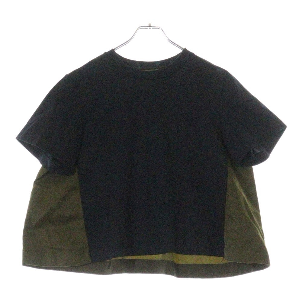 Sacai(サカイ) COTTON JERSEY ×NYLON TWILL T-SHIRT コットン ジャージ ナイロン ツイル ドッキング クルーネック カットソー 半袖Tシャツ レディース 24-07308