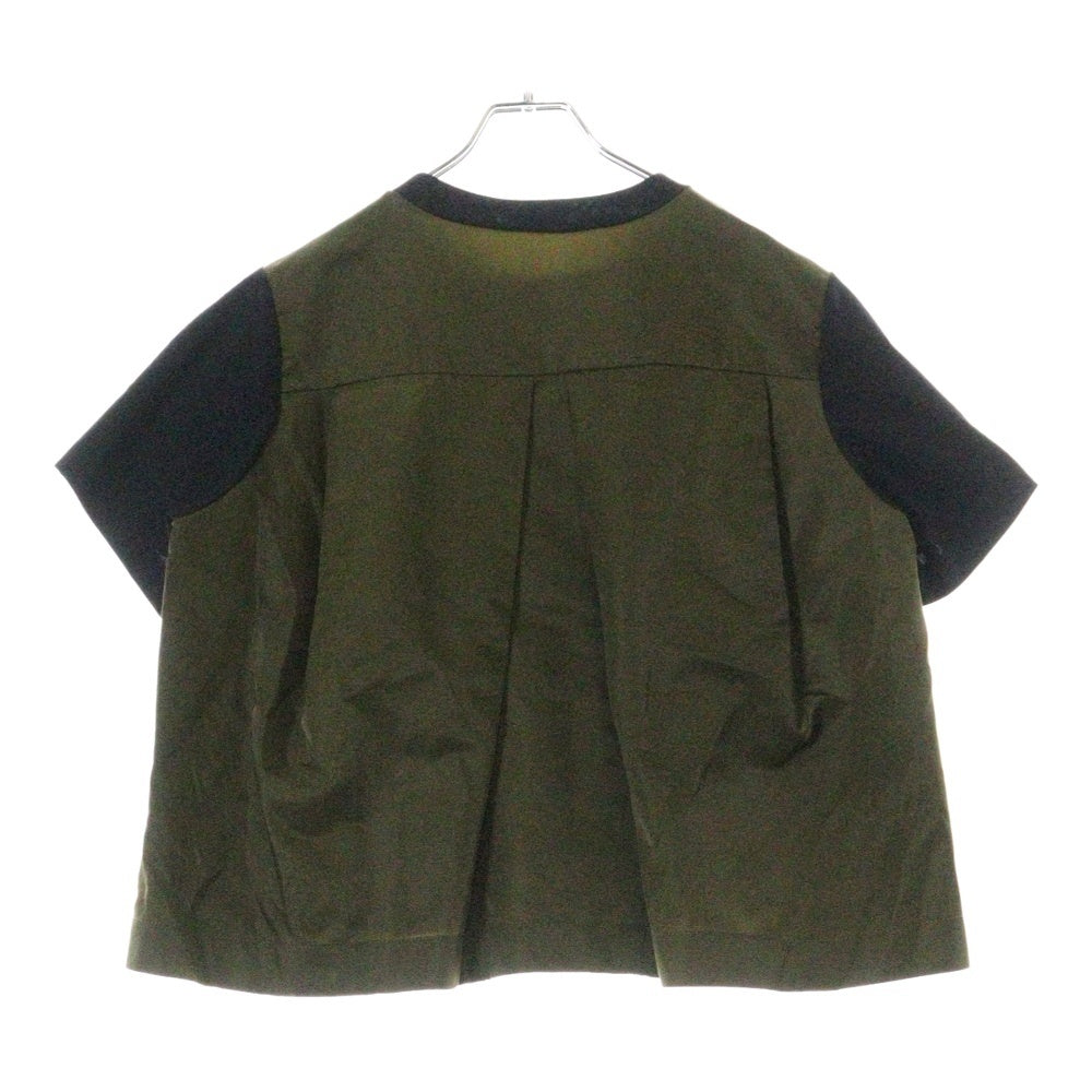 Sacai(サカイ) COTTON JERSEY ×NYLON TWILL T-SHIRT コットン ジャージ ナイロン ツイル ドッキング クルーネック カットソー 半袖Tシャツ レディース 24-07308