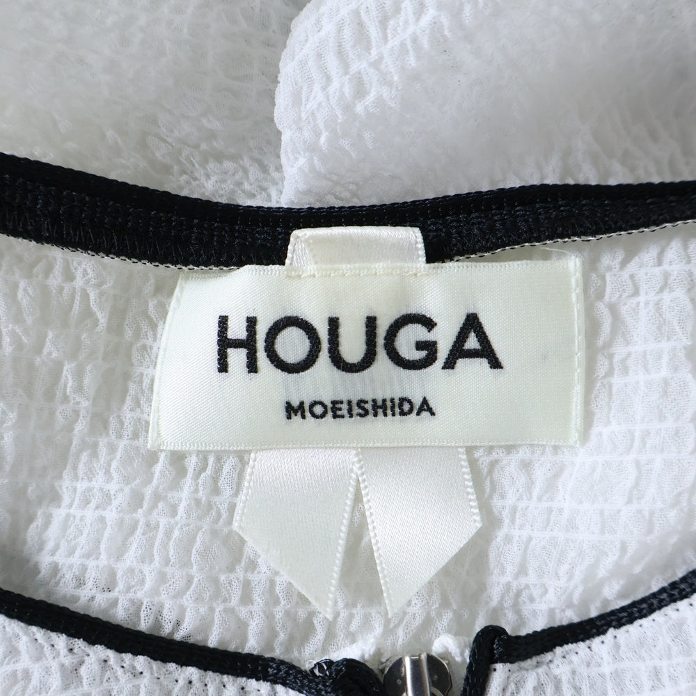 HOUGA(ホウガ) ハーフジップ フロントスリット ポリエステル メッシュ 半袖ワンピース ドレス ホワイト レディース HS11KD15