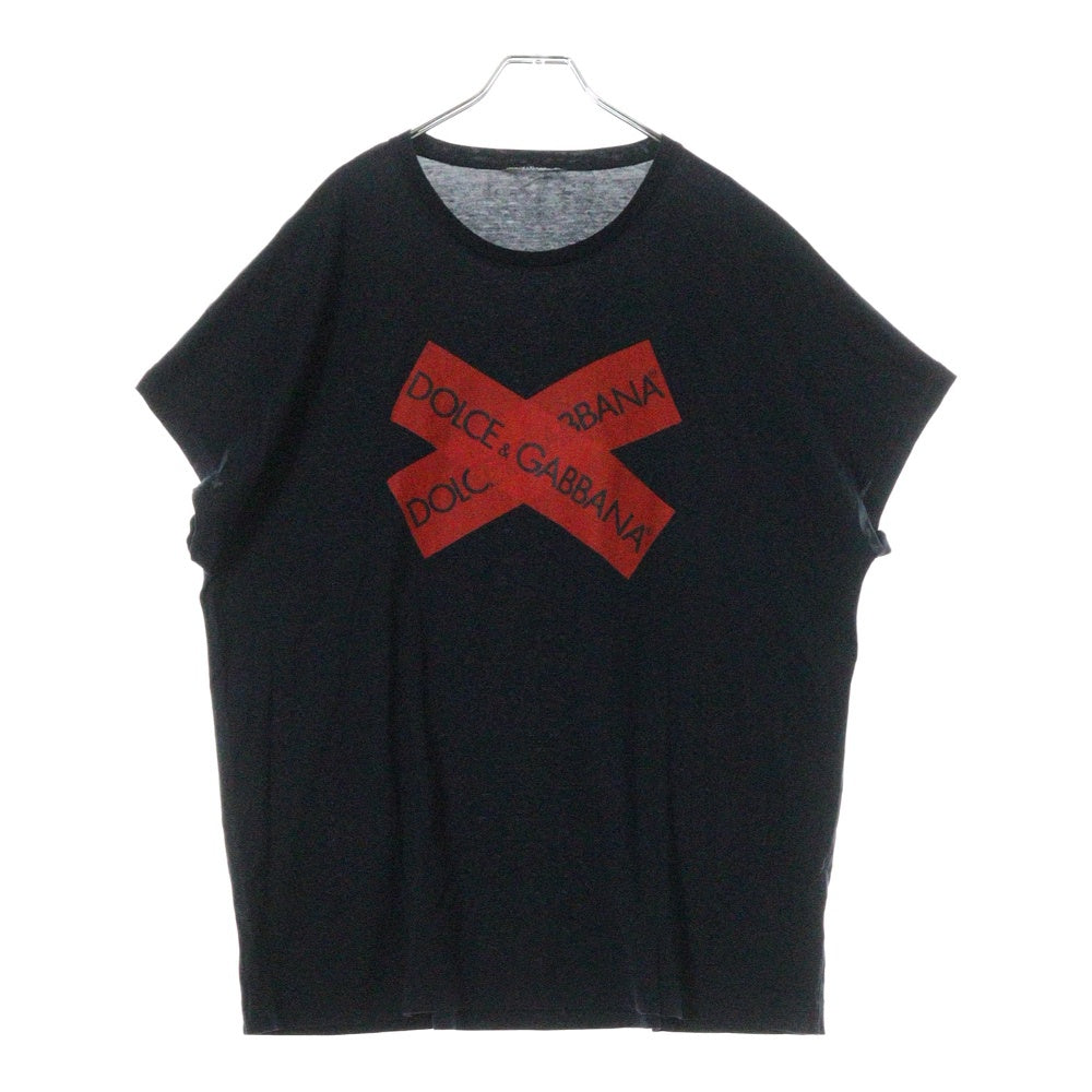 DOLCE & GABBANA(ドルチェアンドガッバーナ) クロスロゴ クルーネック コットン 半袖Tシャツ カットソー ネイビー G8ID3T