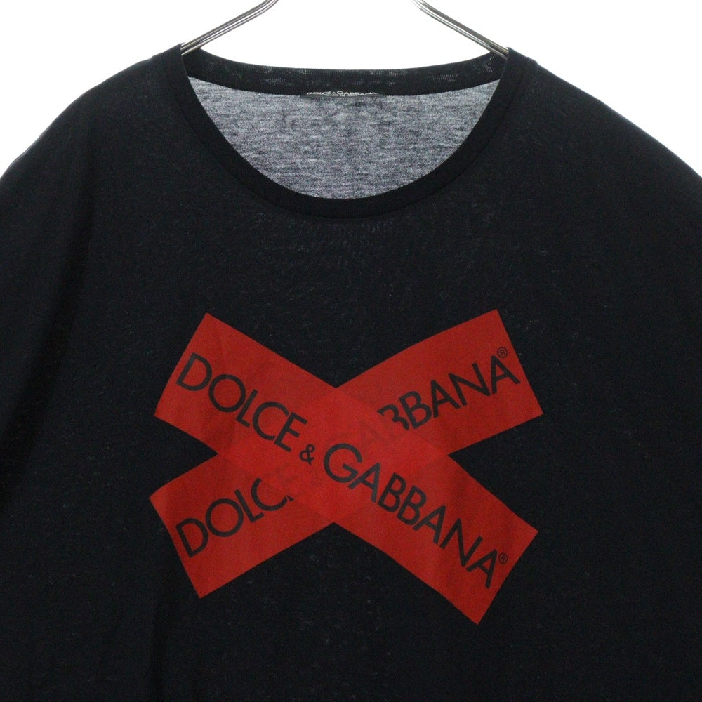 DOLCE & GABBANA(ドルチェアンドガッバーナ) クロスロゴ クルーネック コットン 半袖Tシャツ カットソー ネイビー G8ID3T