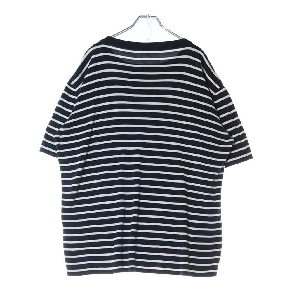 DIOR(ディオール) フロントロゴ ボーダー シルクコットン 半袖ニット セーター ネイビー/ホワイト 183M647AT234