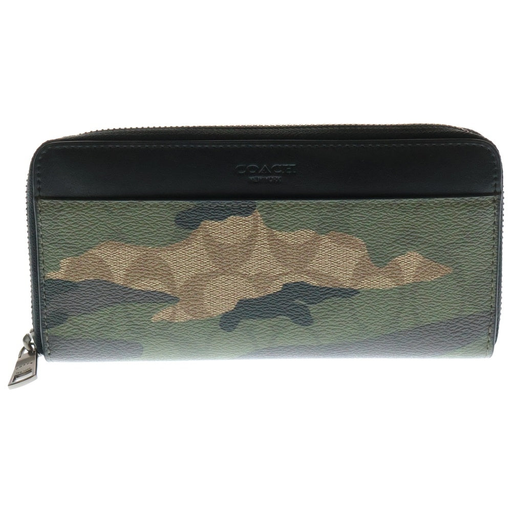 COACH(コーチ) カモ柄 ラウンドファスナー ロングウォレット 長財布 ブラック/カーキ F87189