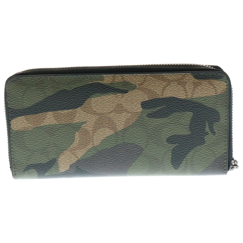 COACH(コーチ) カモ柄 ラウンドファスナー ロングウォレット 長財布 ブラック/カーキ F87189