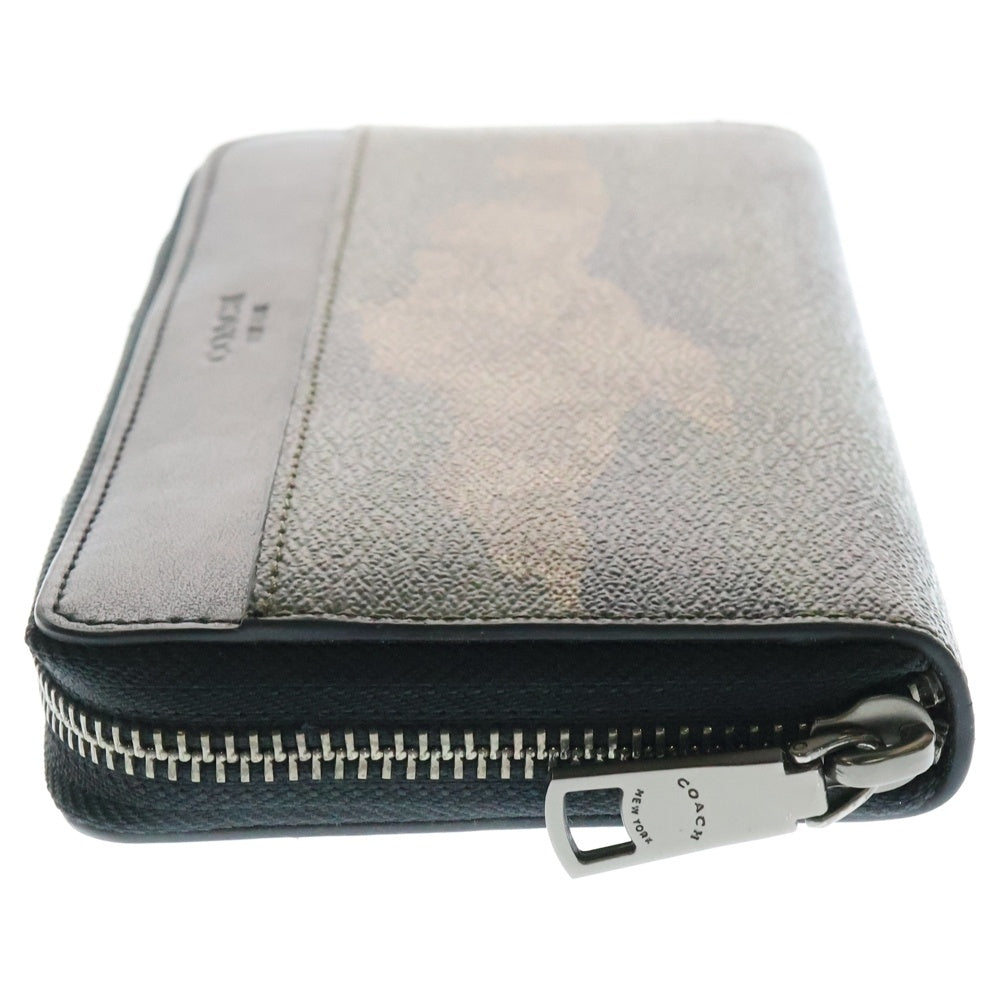 COACH(コーチ) カモ柄 ラウンドファスナー ロングウォレット 長財布 ブラック/カーキ F87189